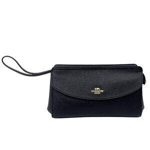 Coach Flap Clutch Black Crossgrain Leather 2018 F39234 Rare Wrist Strap